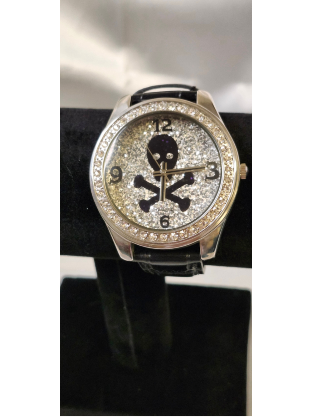 Inspired Silver Skull & Crossbones Crystal Watch 💀✨ Goth / Y2K